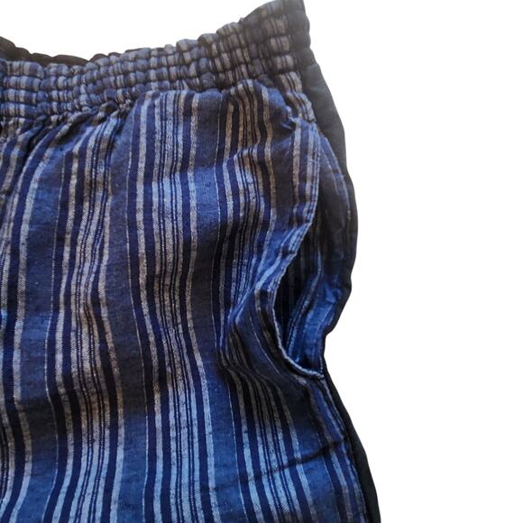 Tory Burch 100% Linen Pants Elastic Waist Striped front solid black back sz 2 - Picture 8 of 11